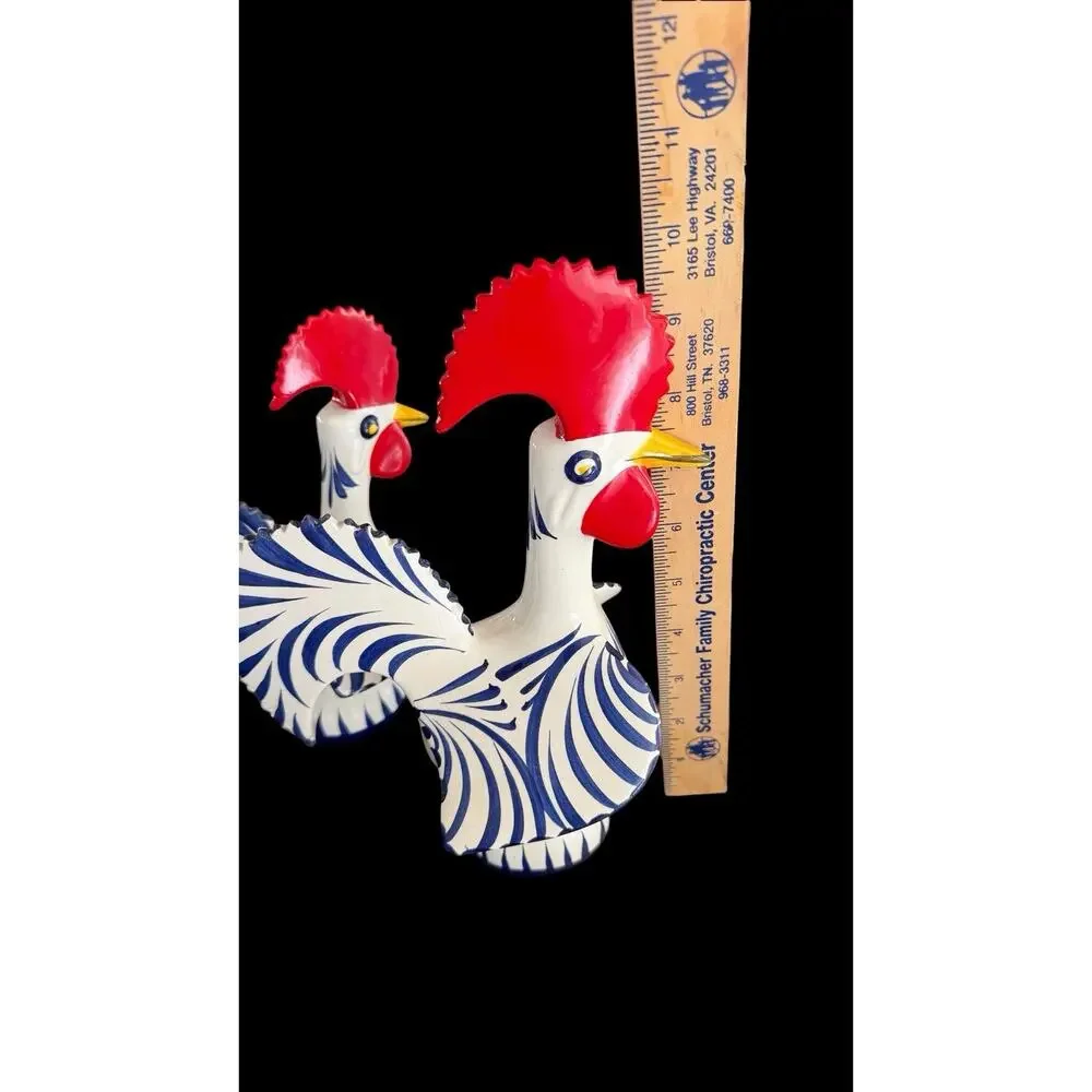 2 Roosters Of Barcelos Trust & Good Luck Figurines Hand Painted Portugal *FLAW*